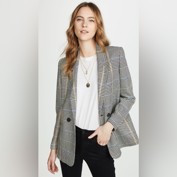 Anine Bing The Madeleine Houndstooth Blazer in Black and White Size XS - Picture 1 of 17